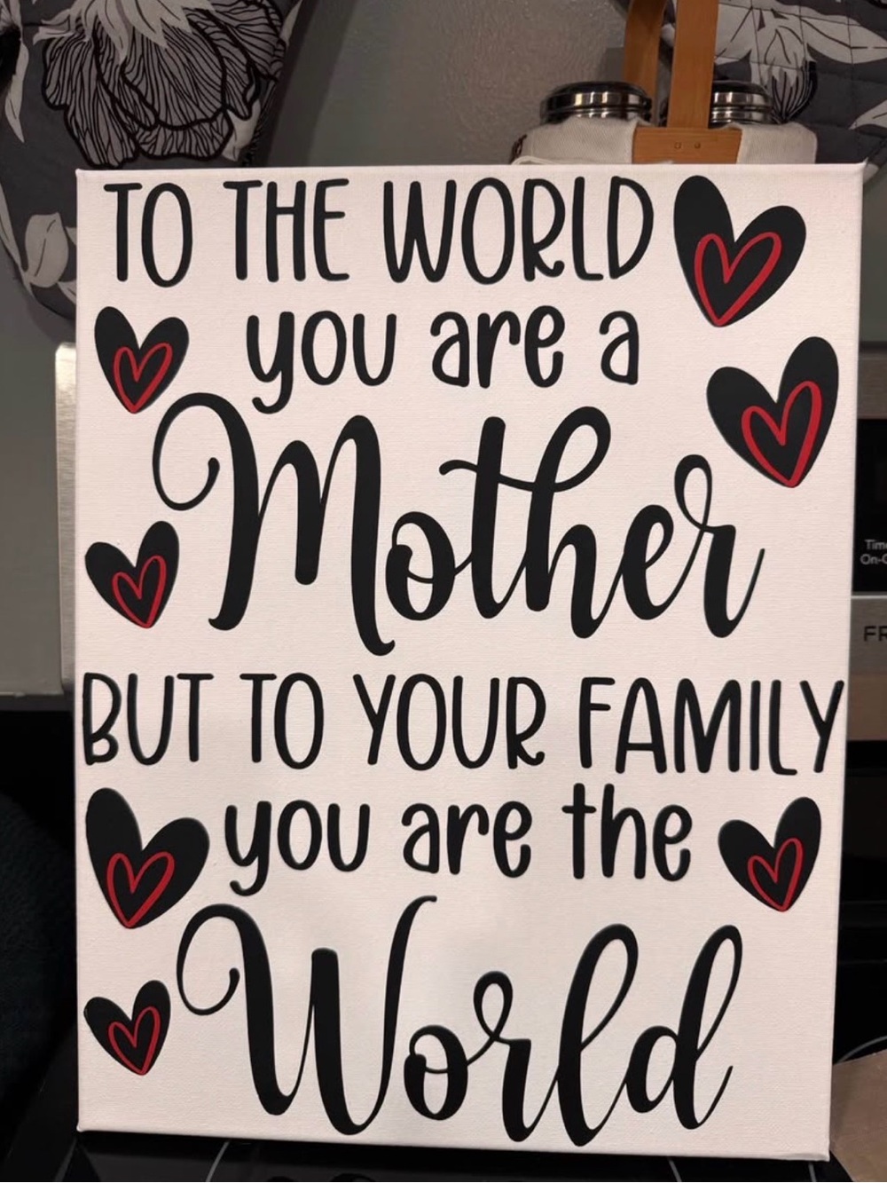 "Mother" Inspirational Wall Art Sign - White, Black & Red